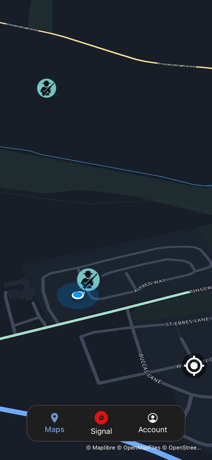 Zoomed view of safety alerts on Safia map